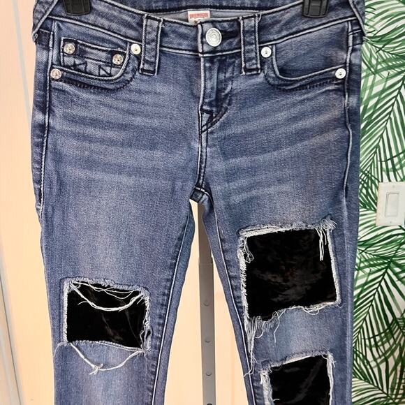 True Religion High Rise Straight Jeans with Velvet Patches size 25 - Picture 3 of 12